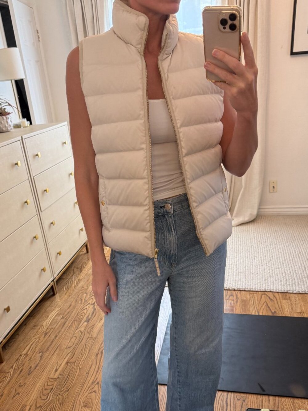 J.Crew Ivory Down Puffer Vest — Size L